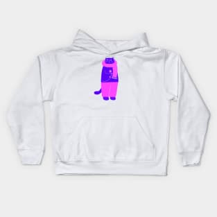 Cute purple cat with pink scarf and flower Kids Hoodie